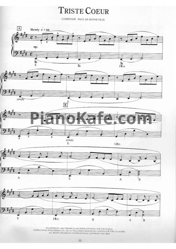 Ноты Richard Clayderman - Triste coeur - PianoKafe.com