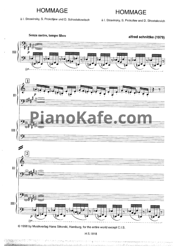 Ноты Альфред Шнитке - Посвящение Стравинскому, Прокофьеву и Шостаковичу (Op. 139) - PianoKafe.com