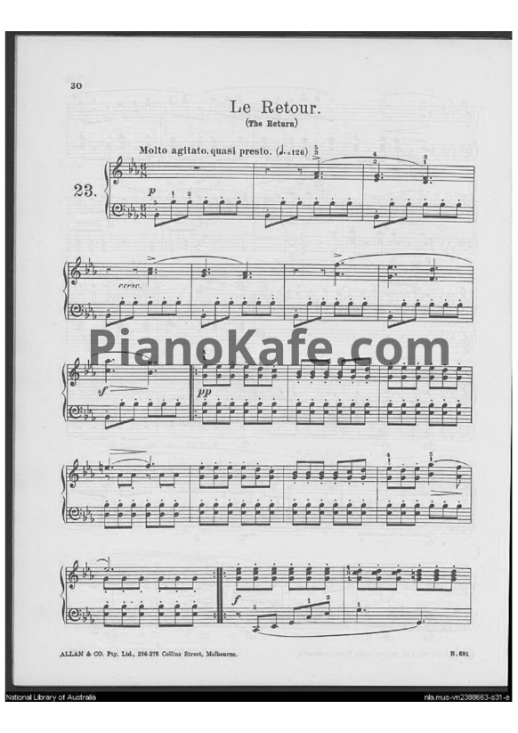 Ноты Фридрих Бургмюллер - Этюд Le retour (The retura) (Op. 100, №23) - PianoKafe.com