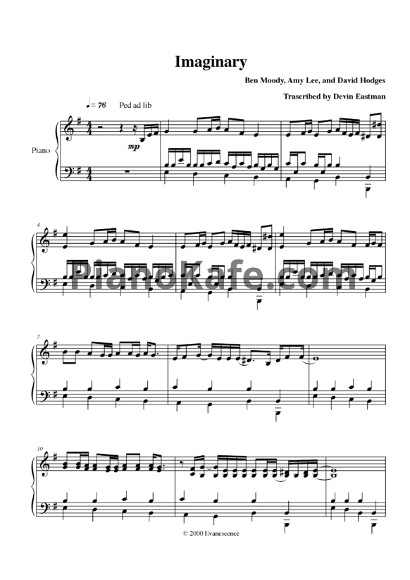 Ноты Evanescence - Imaginary - PianoKafe.com