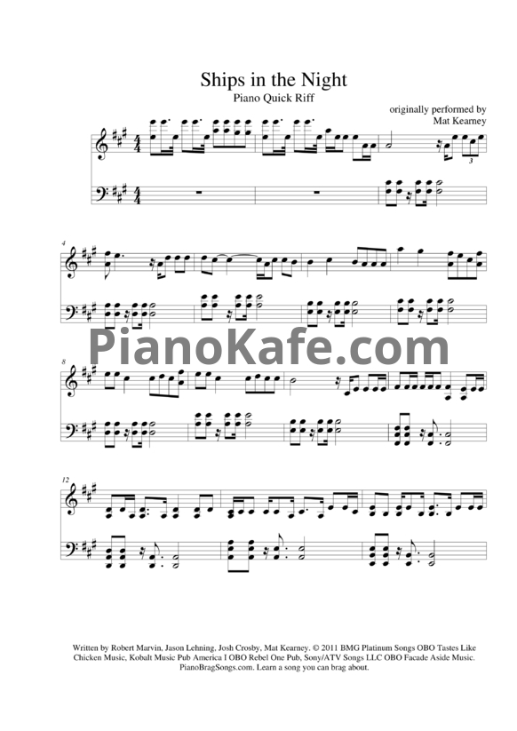 Ноты Mat Kearney - Ships in the night - PianoKafe.com
