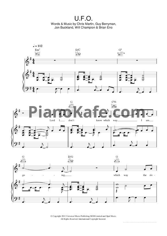 Ноты Coldplay - U.F.O. - PianoKafe.com