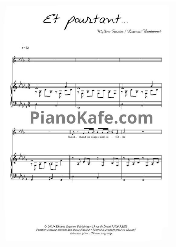 Ноты Mylene Farmer - Et pourtant - PianoKafe.com