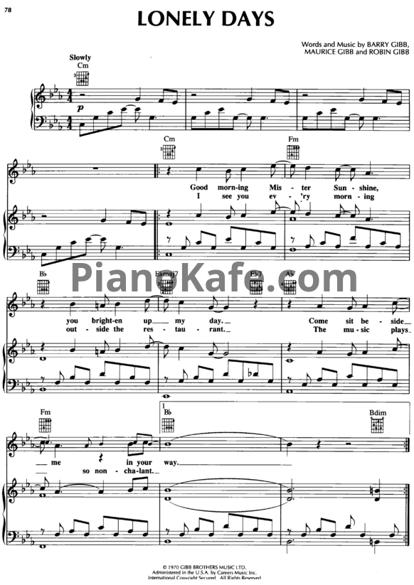 Ноты Bee Gees - Lonely days - PianoKafe.com