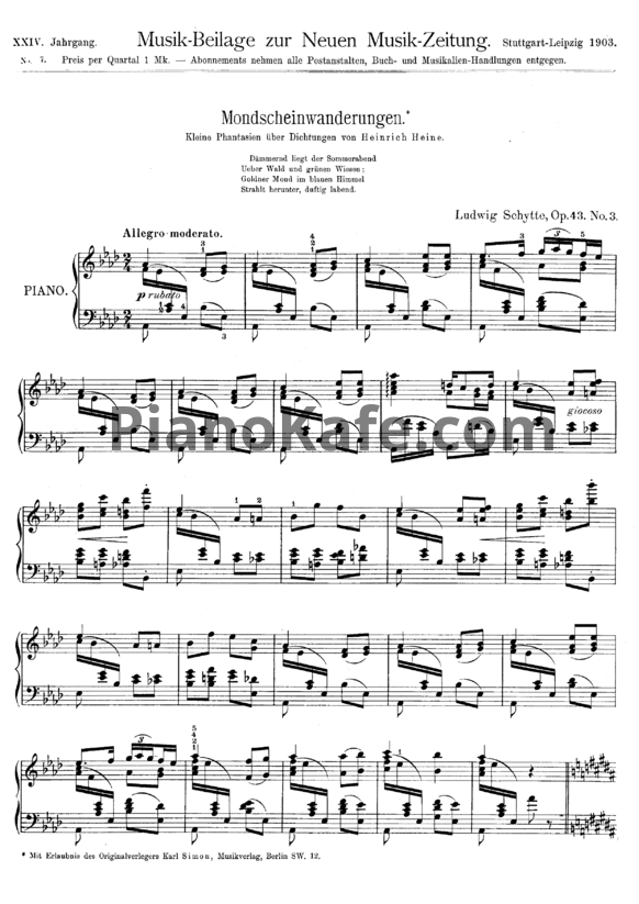 Ноты Людвиг Шитте - Mondscheinwanderungen (Op. 43) - PianoKafe.com