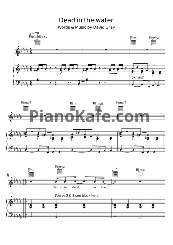 Ноты David Gray - Dead in the water - PianoKafe.com
