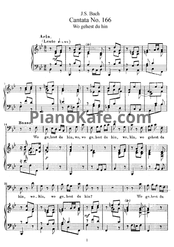 Ноты И. Бах - Кантата №166 "Wo gehest du hin" (BWV 166) - PianoKafe.com