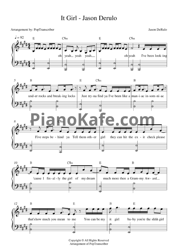 Ноты Jason Derulo - It girl - PianoKafe.com