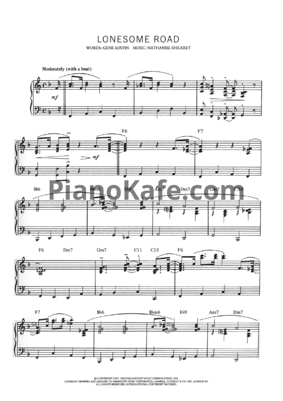 Ноты Nathaniel Shilkret - Lonesome road - PianoKafe.com