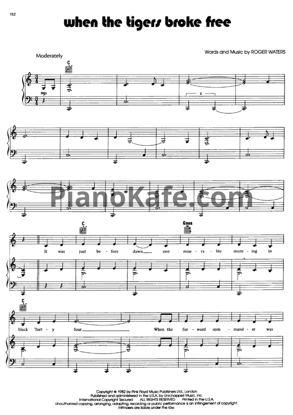Ноты Pink Floyd - When the tigers broke free - PianoKafe.com