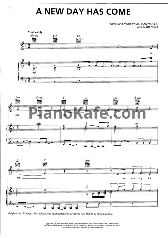 Ноты Celine Dion - A new day has come - PianoKafe.com