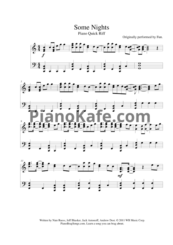 Ноты Fun - Some night (Версия 2) - PianoKafe.com