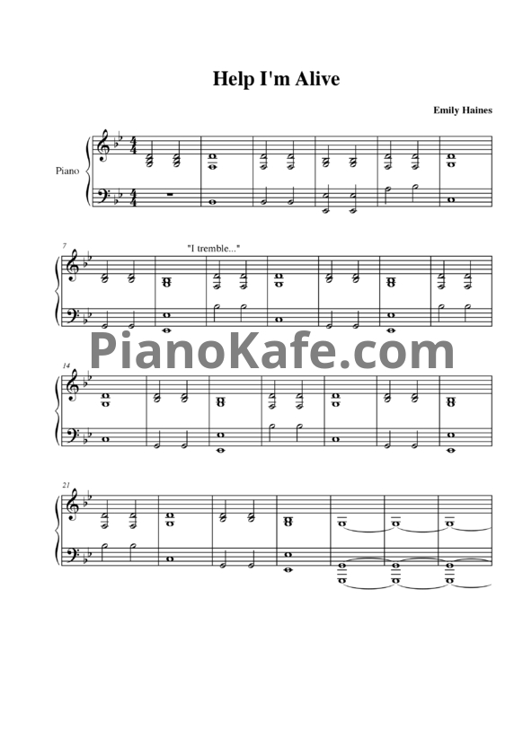 Ноты Metric - Help I'm alive - PianoKafe.com