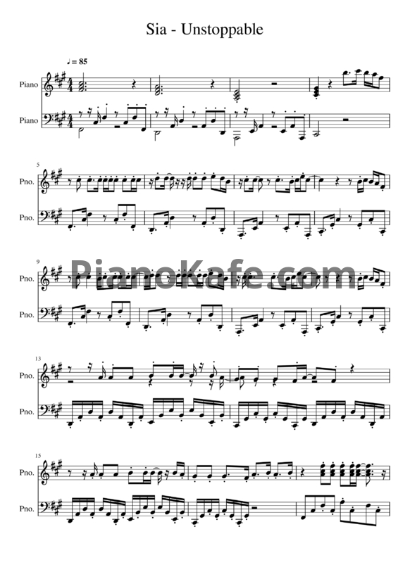 Ноты Sia - Unstoppable - PianoKafe.com