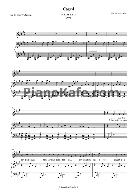 Ноты Within Temptation - Caged - PianoKafe.com