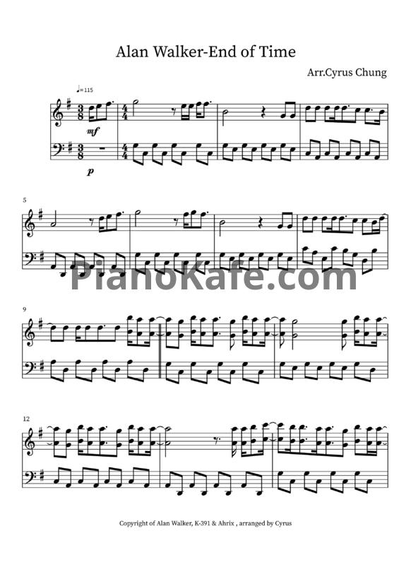 Ноты K-391, Alan Walker & Ahrix - End of time - PianoKafe.com