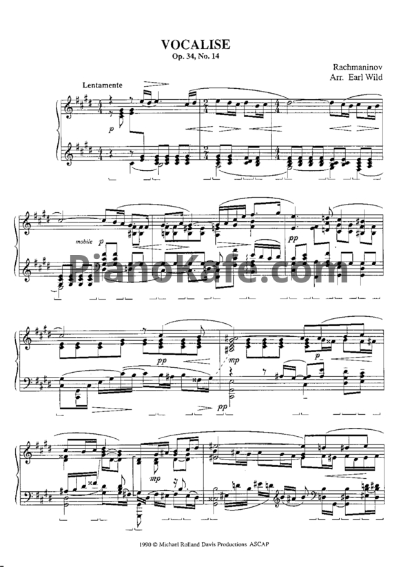 Ноты Сергей Рахманинов - Vocalise (Op. 34, №14) - PianoKafe.com