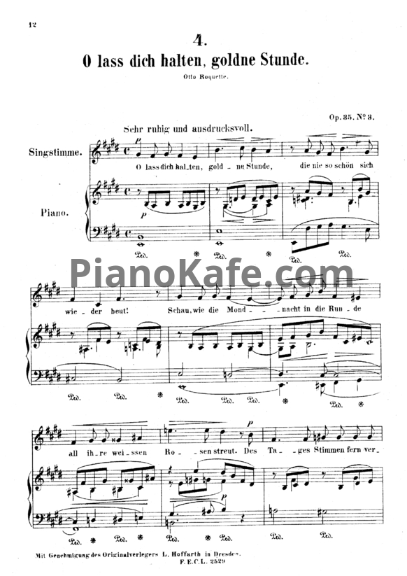 Ноты А. Йенсен - O lass dich halten, goldne Stunde (Op. 35, №3) - PianoKafe.com