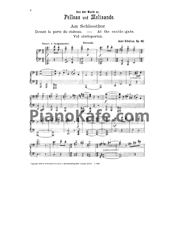Ноты Ян Сибелиус - Симфоническая сюита "Пеллеас и Мелисанда" для фортепиано в 4 руки (Op. 46) - PianoKafe.com