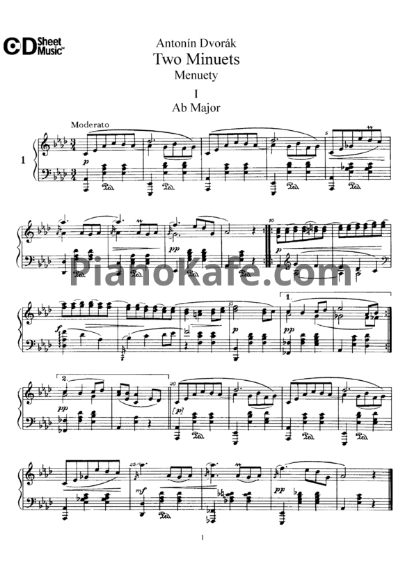 Ноты А. Дворжак - 2 минуэта - PianoKafe.com