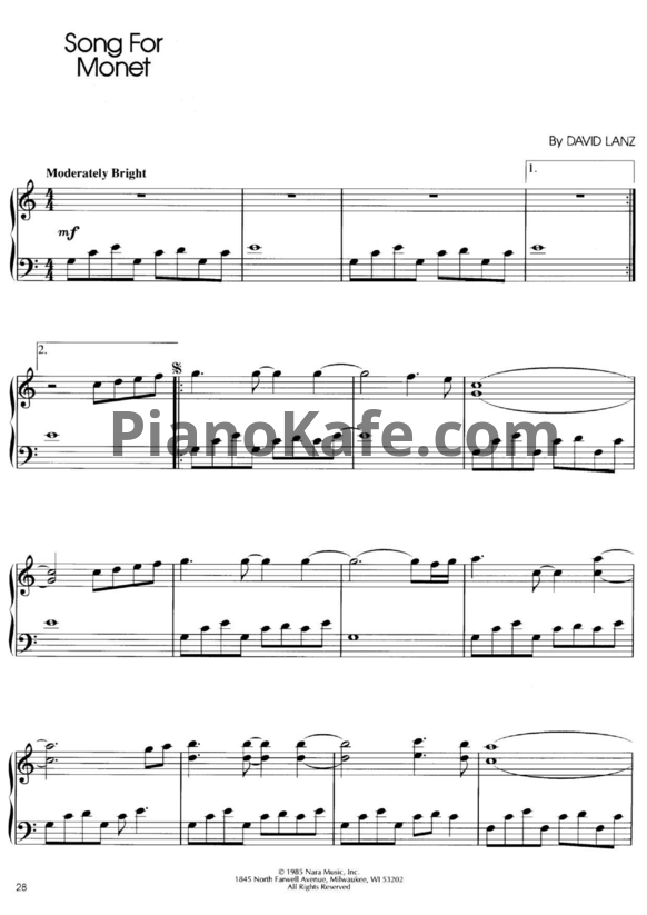 Ноты David Lanz - Song for monet - PianoKafe.com