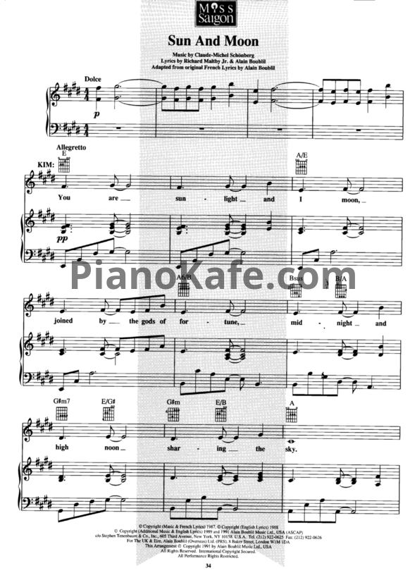 Ноты Claude-Michel Schonberg - Sun and moon - PianoKafe.com