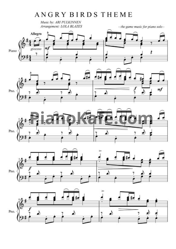 Ноты Ari Pulkkinen - Angry birds theme song - PianoKafe.com