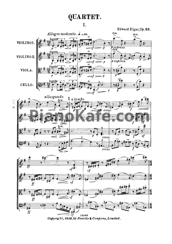 Ноты Эдуард Элгар - Струнный квартет ми минор (Op. 83) - PianoKafe.com