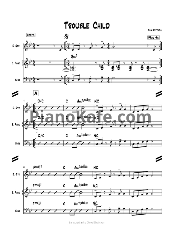 Ноты Joni Mitchell - Trouble child - PianoKafe.com