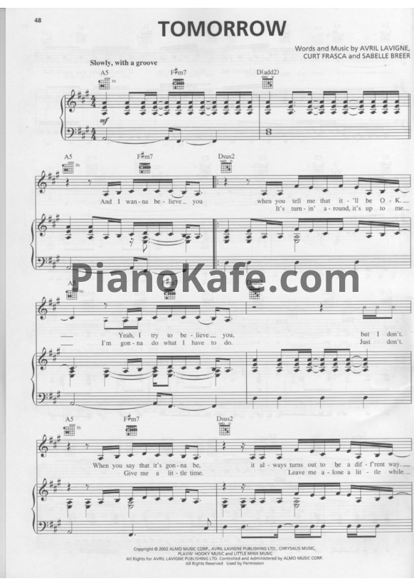 Ноты Avril Lavigne - Tomorrow - PianoKafe.com