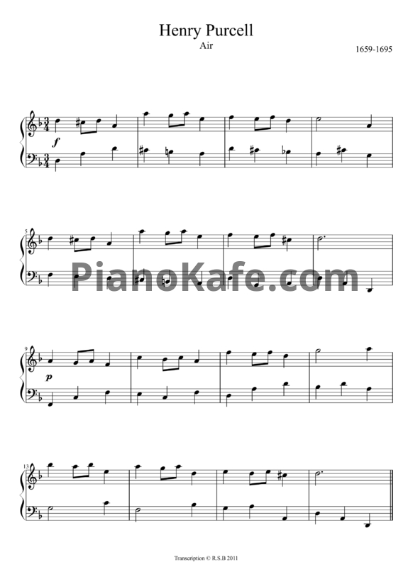 Ноты Генри Пёрселл - Ария (Z T676) - PianoKafe.com