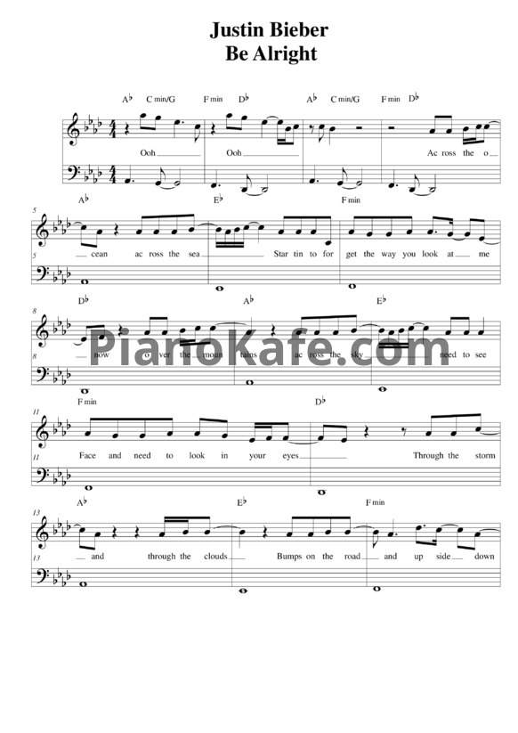 Ноты Justin Bieber - Be alright - PianoKafe.com