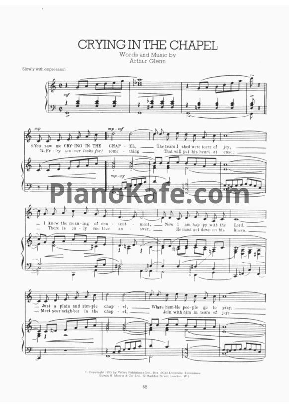Ноты Elvis Presley - Crying in the chapel - PianoKafe.com