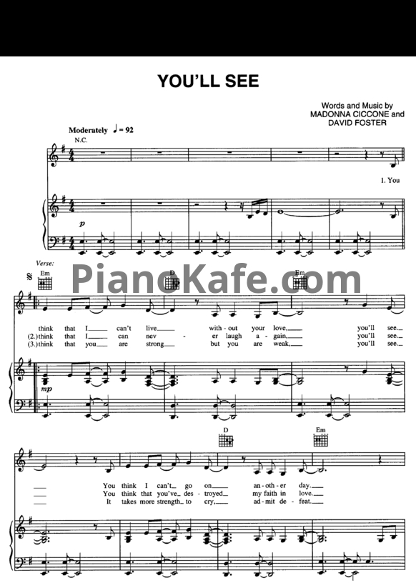 Ноты Madonna - You'll see - PianoKafe.com