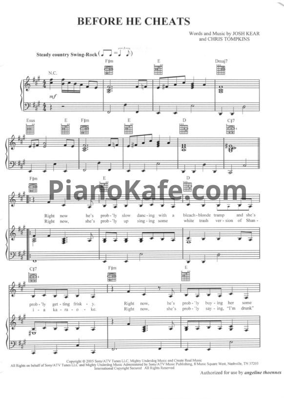 Ноты Carrie Underwood - Before he cheats - PianoKafe.com