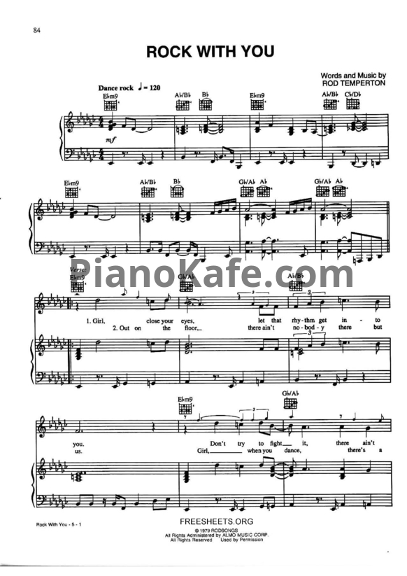 Ноты Michael Jackson - Rock with you - PianoKafe.com