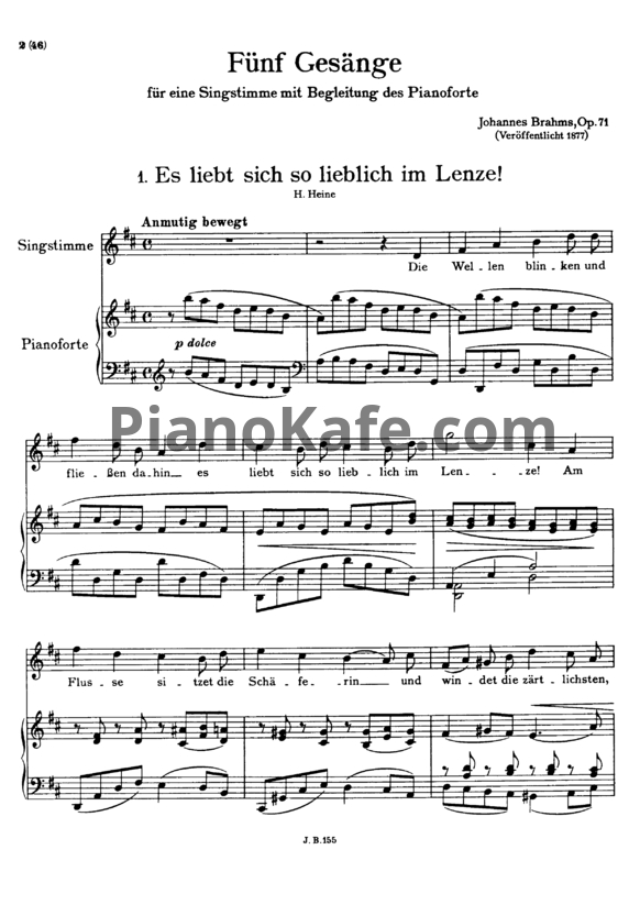 Ноты И. Брамс - Пять напевов (Op. 71) - PianoKafe.com