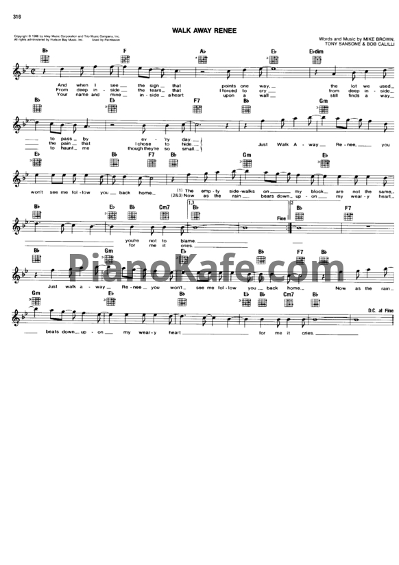 Ноты The Left Banke - Walk away Renee (Вокальная партия) - PianoKafe.com