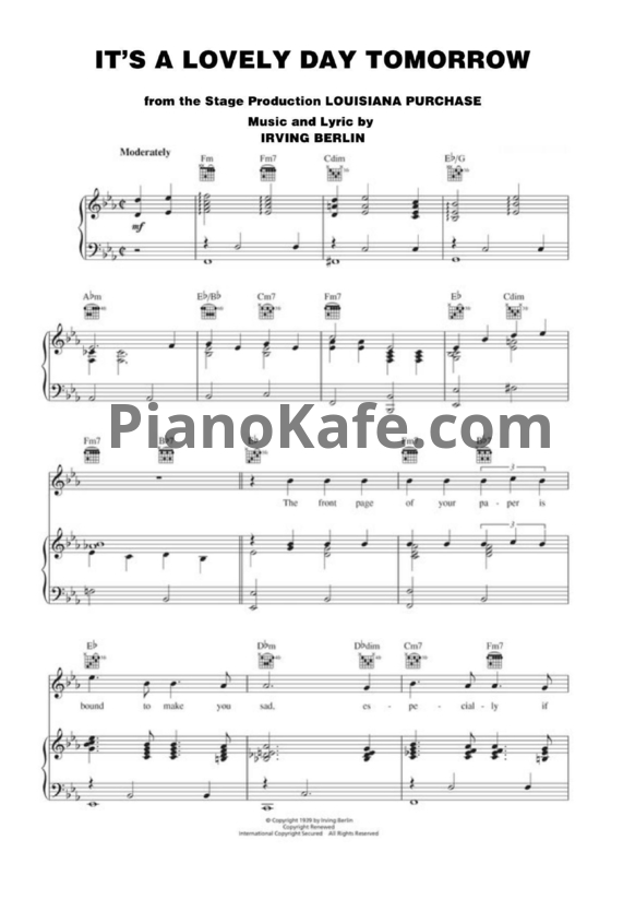 Ноты Irving Berlin - It's a lovely day tomorrow - PianoKafe.com