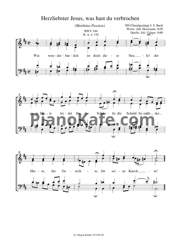 Ноты И. Бах - Herzliebster Jesus, was hast du verbrochen (BWV 244) - PianoKafe.com