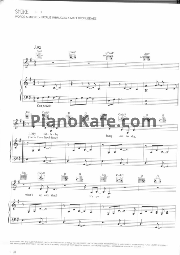 Ноты Natalie Imbruglia - Smoke - PianoKafe.com