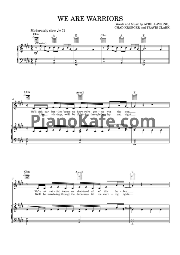 Ноты Avril Lavigne - We are warriors - PianoKafe.com