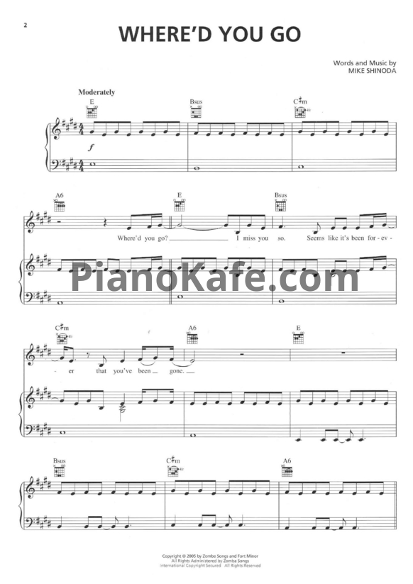 Ноты Fort Minor feat. Skylar Grey - Where'd you go - PianoKafe.com