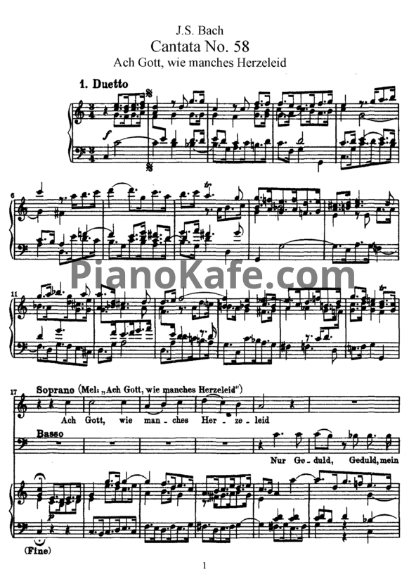 Ноты И. Бах - Кантата №58 "Ach gott, wie manches herzeleid" (BWV 58) - PianoKafe.com