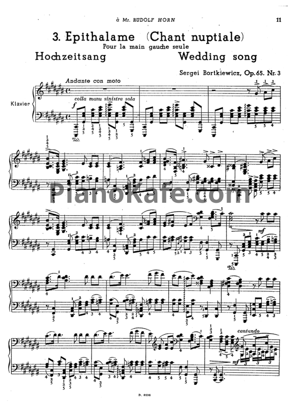 Ноты С. Борткевич - Epithalame (Chant nuptiale). Wedding song (Op. 65, №3) - PianoKafe.com