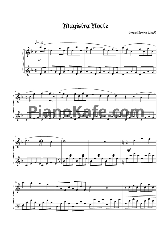 Ноты Lordi - Magistra nocte - PianoKafe.com