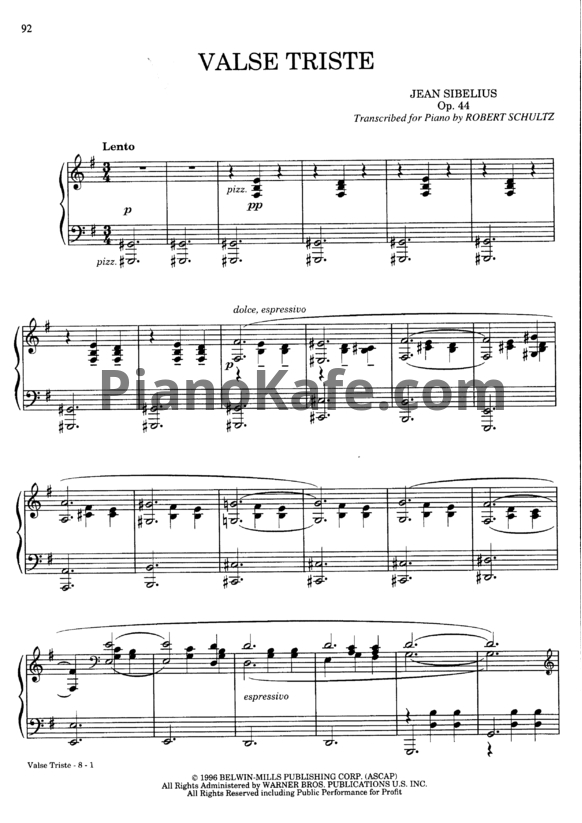 Ноты Ян Сибелиус - Грустный вальс (Соч. 44, обр. Robert Schultz) - PianoKafe.com