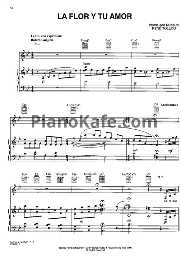 Ноты Gloria Estefan - La flor y tu amor - PianoKafe.com