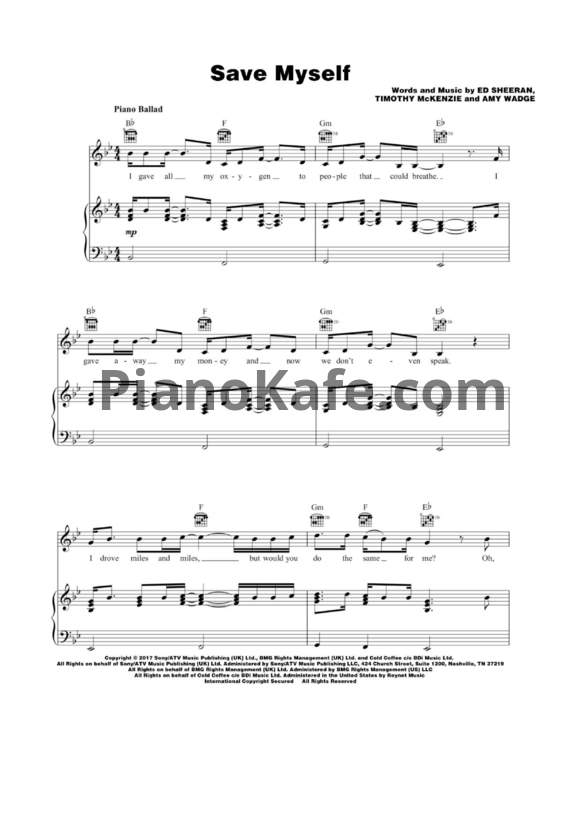 Ноты Ed Sheeran - Save myself (Версия 2) - PianoKafe.com