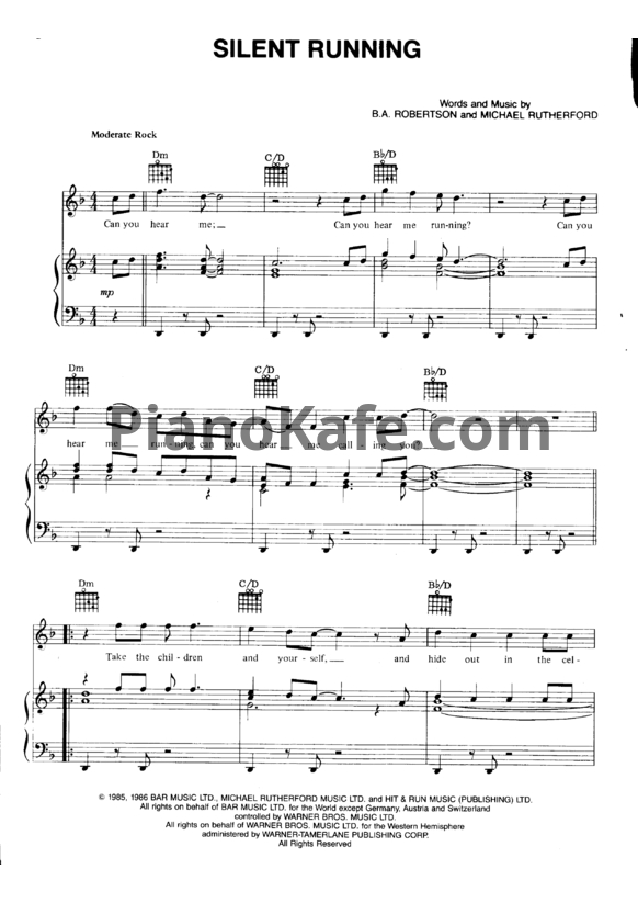 Ноты Mike & The Mechanics - Silent running - PianoKafe.com